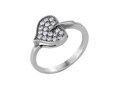 Серебряное кольцо в форме сердца с фианитами 